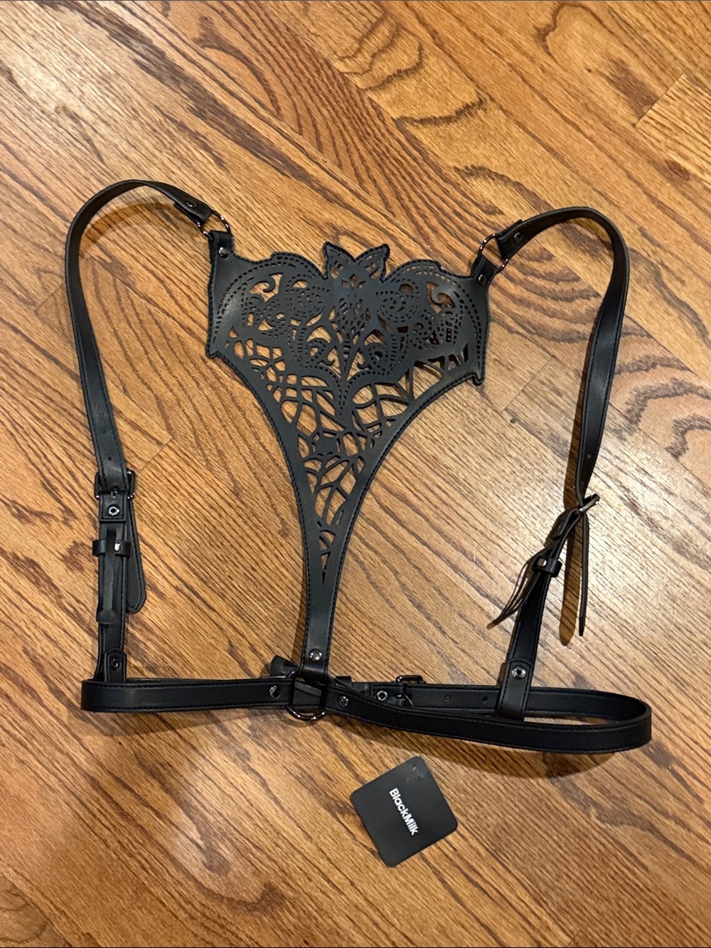 Black Gothic Laser-Cut Bat Harness, Size M/L